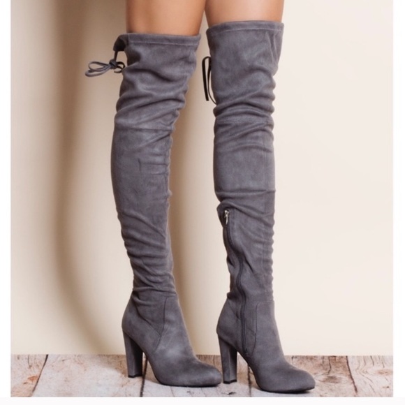 Showpo. Shoes - Grey faux suede over the knee boots